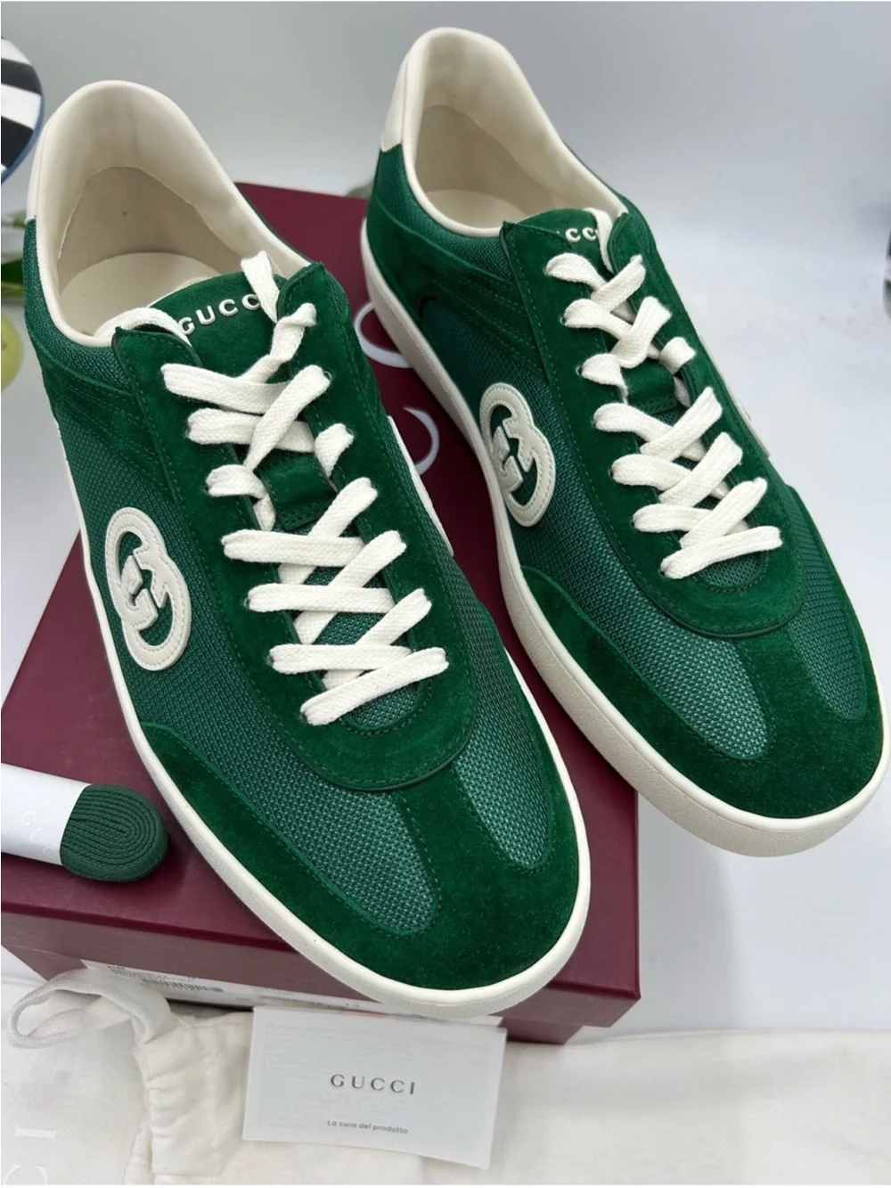 Men’s Gucci interlocking G suede/canvas sneakers size 13 made in Italy